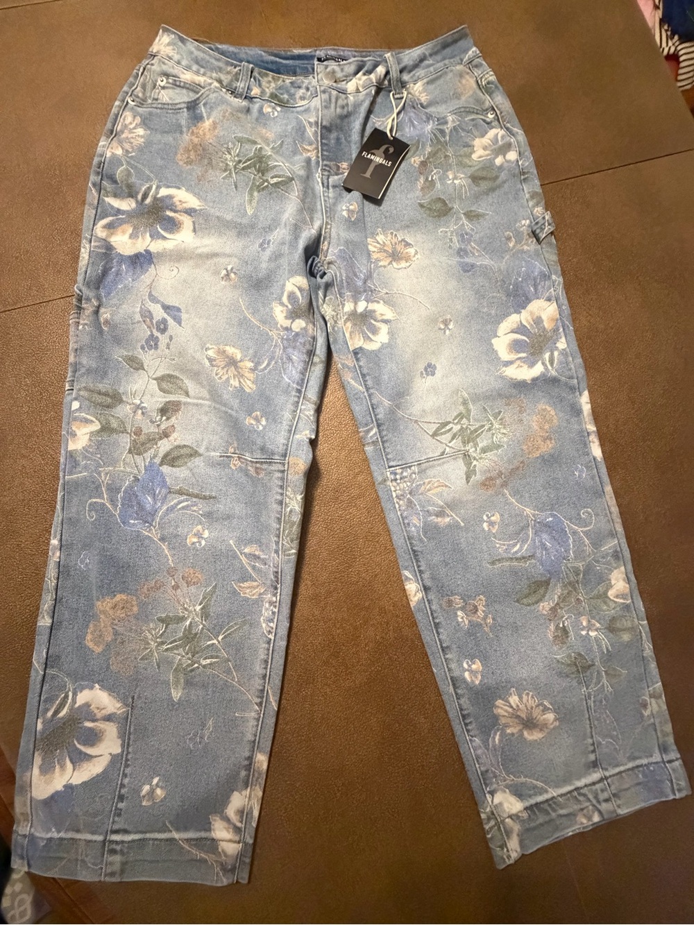12/14 XL FLAMINGALS Floral Print Women’s Jeans, NWT, $45